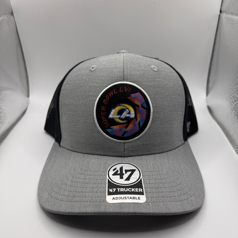 47 Brand Los Angeles Rams Super Bowl LVI Trucker Hat Grey Black Adjustable Cap